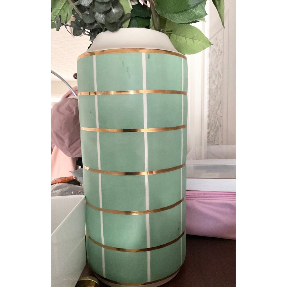 Kate Spade Sunset Street Large 14" Vase (Lenox ) green / gold
